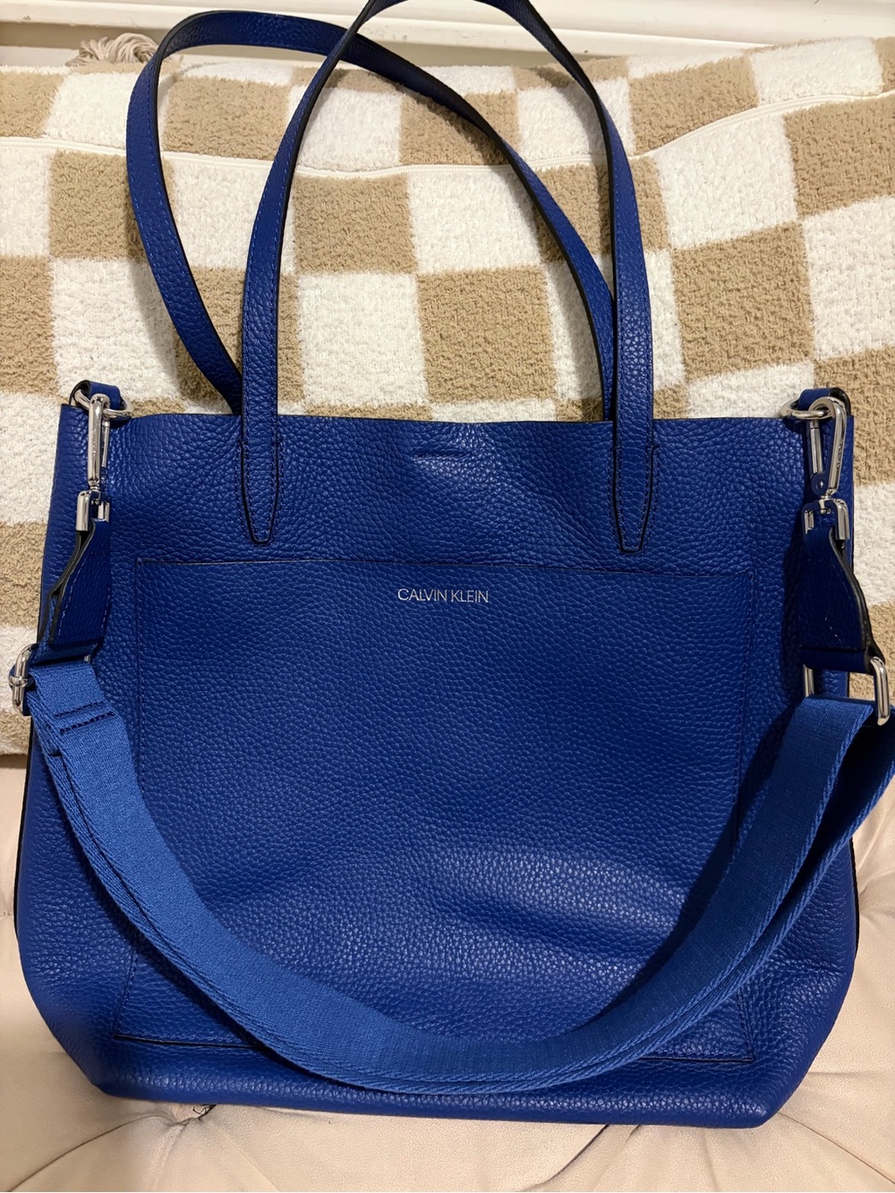 Calvin Klein Genuine Leather Cobalt Blue Tote/Crossbody Bag
